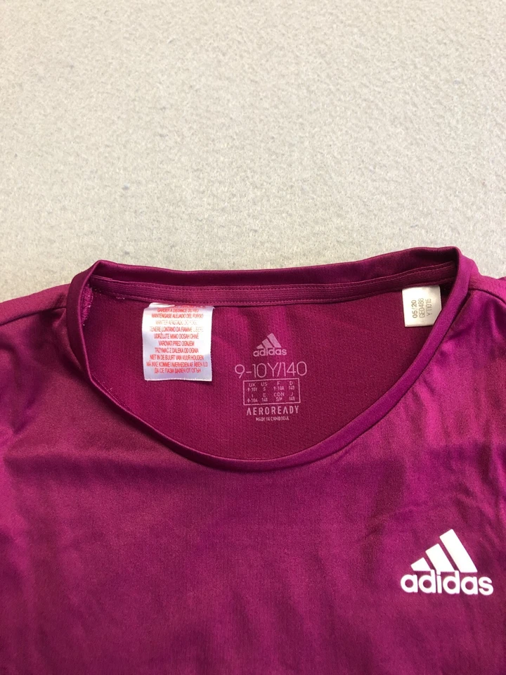 Adidas T-Shirt Kids Girl's Small (9-10) Plum Purple Knit Logo Activewear Tee - Image 2 of 4