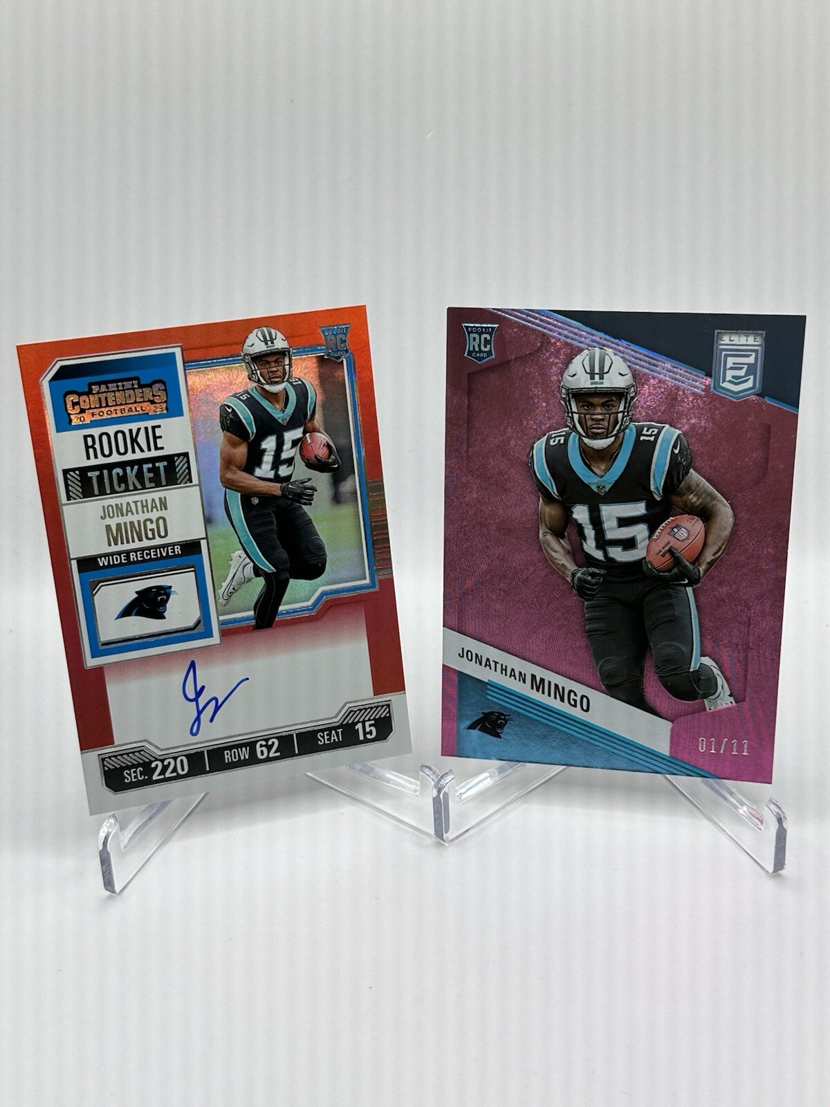 2023 Panini Contenders Jonathan Mingo Rookie Red Zone Ticket Auto + Extra Card