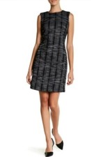 NWT $118 SHARAGANO Black/Ivory Woven Dress Sz 12P Petites