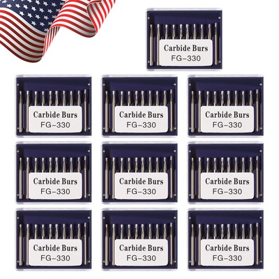 100Pcs Dental Carbide Tungsten Steel Burs Drills for High Speed Handpiece FG330