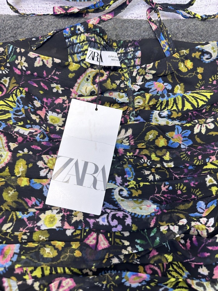 Zara Floral Flutter Tea Printed Dress Pink Size M Colorful Spring Dress