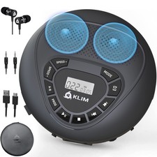 KLIM Portable CD Player w/Rechargeable Battery, Speakers, Headphones  SD Card