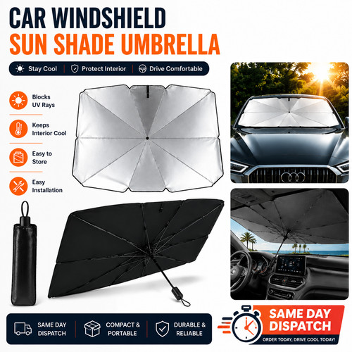 Car Windshield Sun Shade Umbrella – UV Protection Foldable Front Window Visor