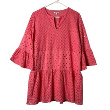 Tyler Boe Isla Eyelet Dress Women’s Medium Tea Rose Pink Cotton 3/4 Sleeve