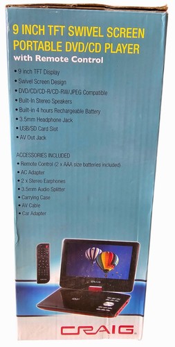 NEW SEALED: Craig 9-Inch Portable DVD/CD Player with Remote Control CTFT713 - Picture 2 of 2