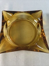 Vintage Amber Glass Square Ashtray 6"
