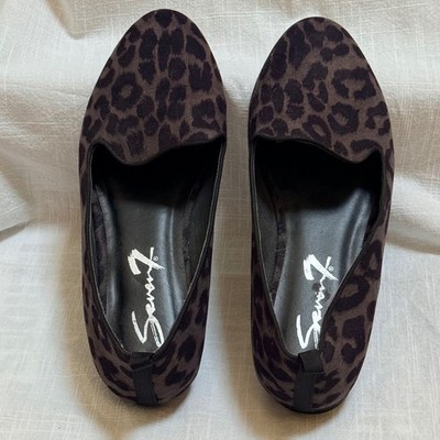 Seven7 Regent Flat 9 Grey Black Leopard Print Smoking Slipper Pointed Toe Shoes