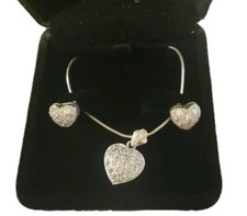 Vintage 925 Sterling Silver Heart Pendant Necklace 16 inch & Matching Earrings