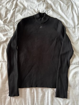 Courreges Paris Black Ribbed Turtleneck Sweater Size Large Unisex