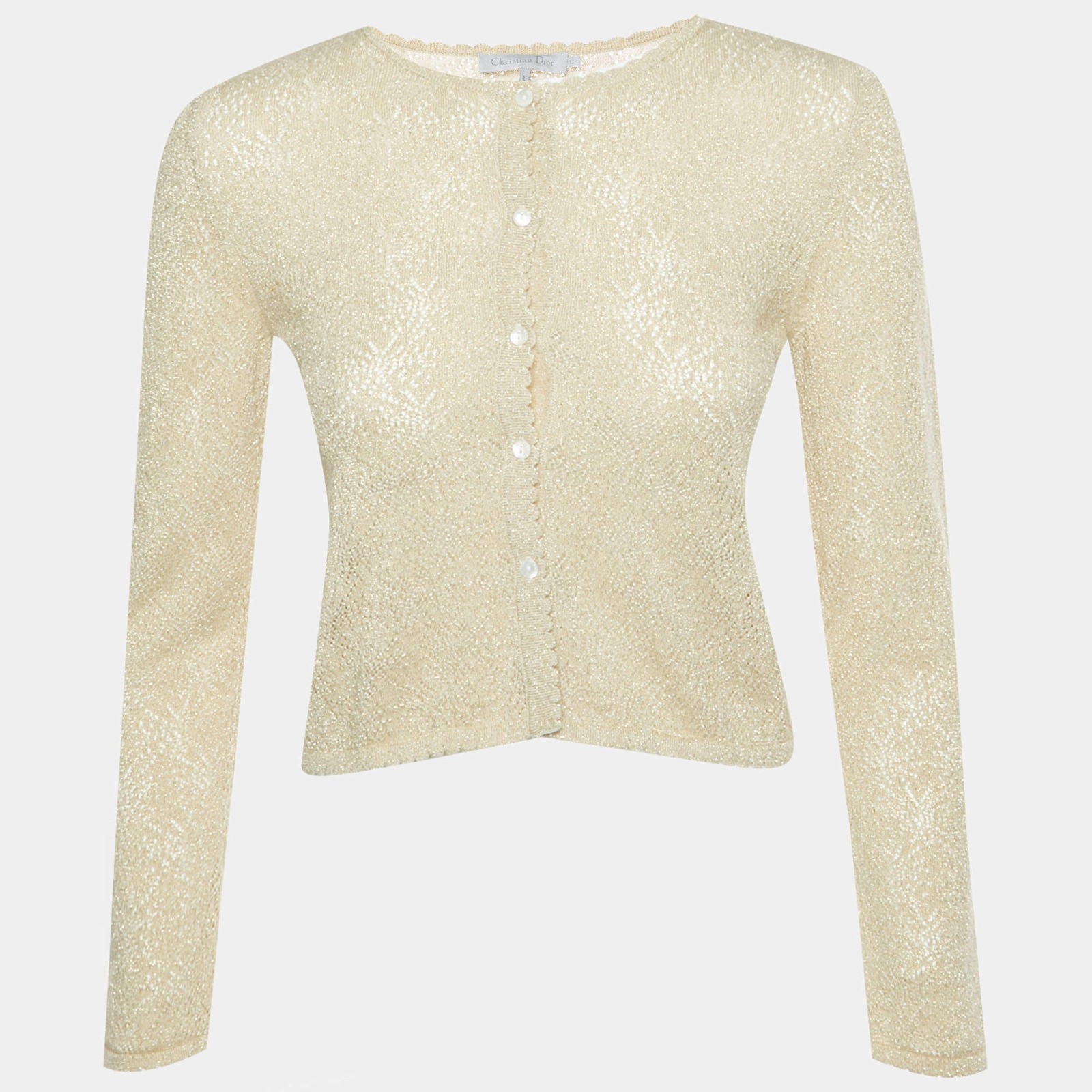Christian Dior Kids Metallic Beige Eyelet Knit Button Up Cardigan 12 Yrs