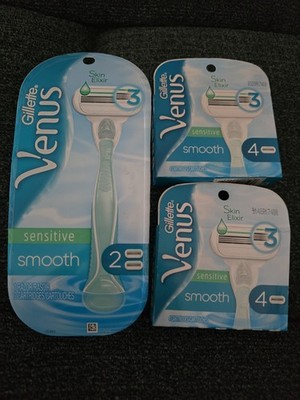 3 Pc Lot Gillette Venus SENSITIVE SMOOTH Razor Kit/2 Pks Cartridges 4 Ct (C051)