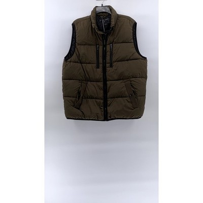 BERNARDO Men's Olive Green Stand Collar Sleeveless Zip-Up Puffer Vest SZ L