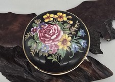 Porcelain Trinket Box black and gold trim Floral England