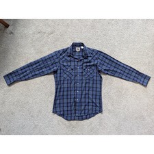 Ely Cattleman Western Shirt Mens 15.5 Blue Plaid Pearl Snap Long Sleeve Yoke