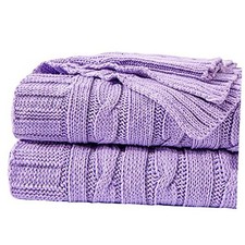 100 Pure Cotton Cable Knit Throw Blanket, Super Soft Throw 51"x67" Orchid