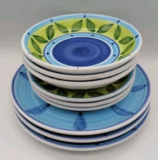 Caleca Blue Moon 3 Dinner Plates Lunch Plates & Bowls  Hand Painted Italy