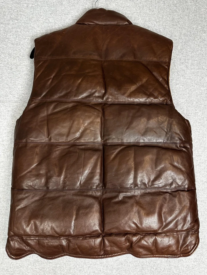 VTG Henry Grethel Equipment Vest Small Brown Leather Puffer Quilted Reversible - Image 3 of 4