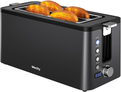 Mecity 4 Slice Toaster, Long Slot Toaster with Timer, Bagel, Defrost, Reheat, Ca