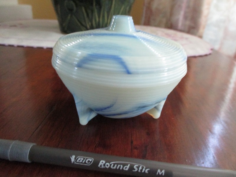 Vtg Slag Glass Uranium powder jar / blue swirl