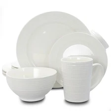 Gibson Home 92573.16 Amelia Court 16 Piece Dinnerware Set In White Embossed