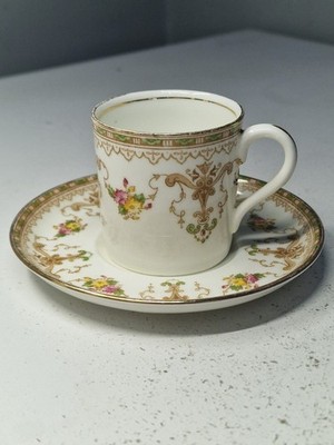 ANTIKE BONE CHINA AYNSLEY KAFFEETASSE & UNTERTASSE FLORAL SWAG DESIGN MUSTER um 1900