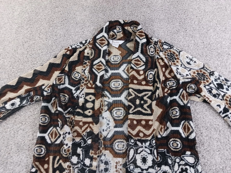 TanJay 2X Womens Sweater Cardigan Brown Geometric Open Front Polyester - Image 2 of 4