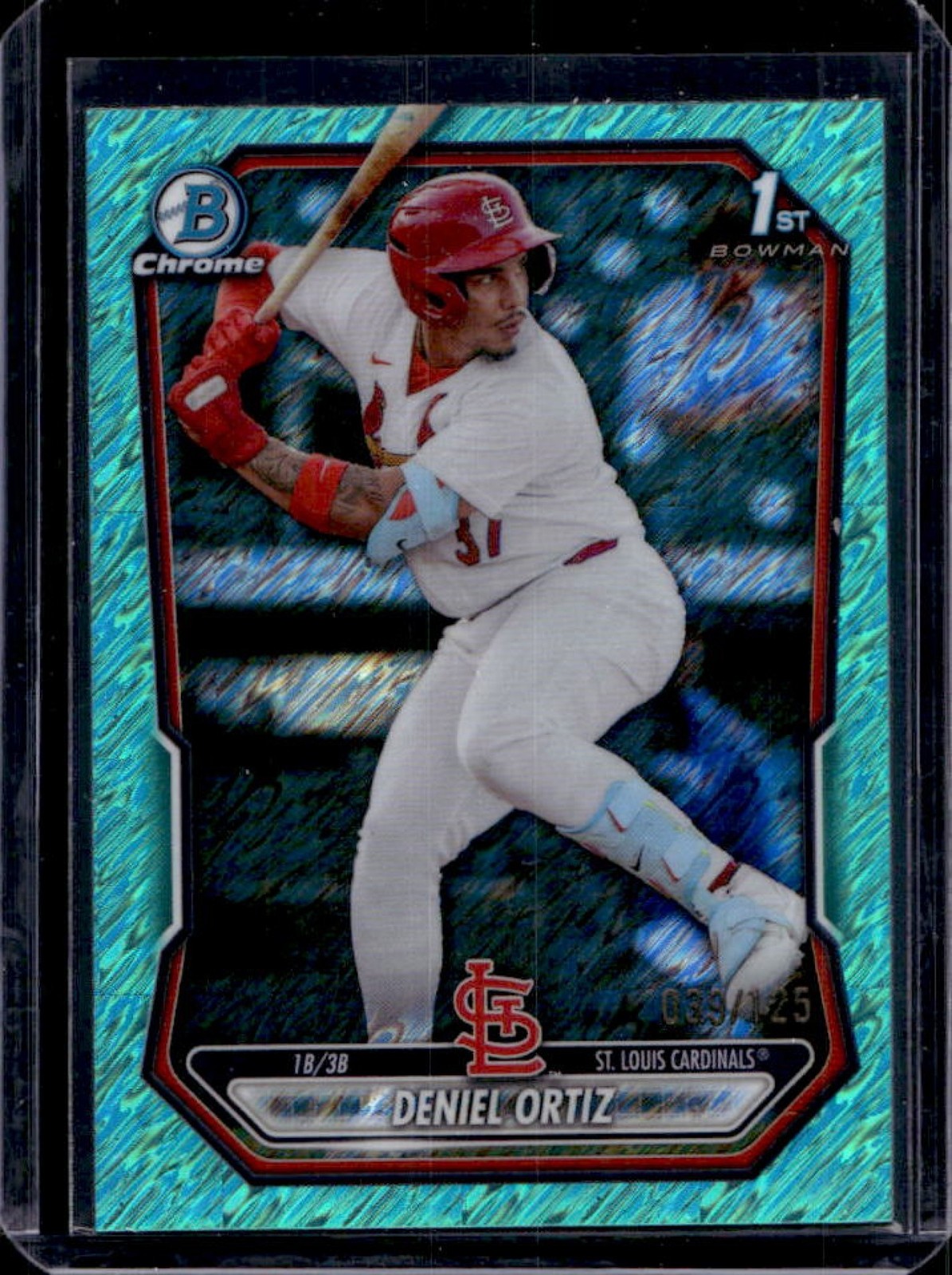 2026 Bowman Deniel Ortiz Chrome Aqua Shimmer Refractor 1st #/125 Cardinals