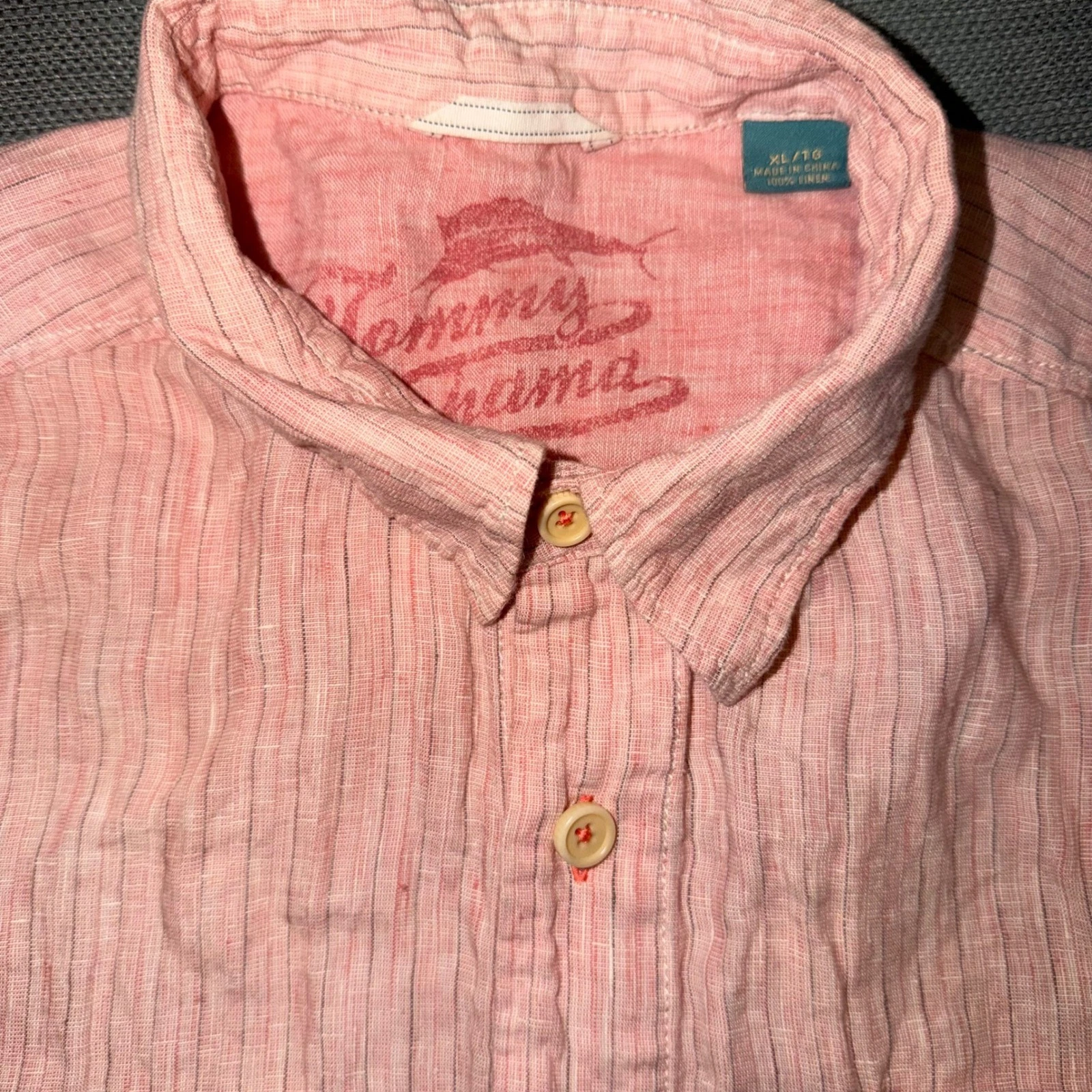 Tommy Bahama Mens Pink Stripe Linen Blend Button Down Shirt Relax XL