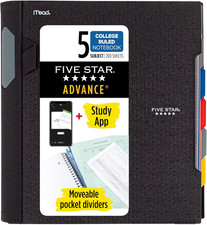 Advance Spiral Notebook Study App, 5 Subject, College Ruled Paper, 8-1/2" X 11