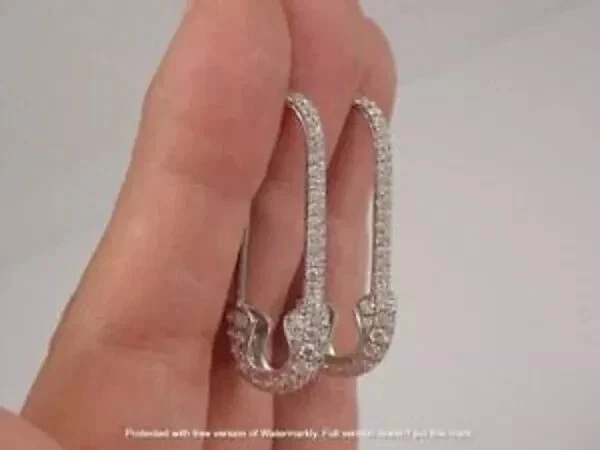 1.10Ct Lab-Created Diamond SAFETY PIN Hoop Style Earrings 14K White Gold Finish - Image 2 of 3