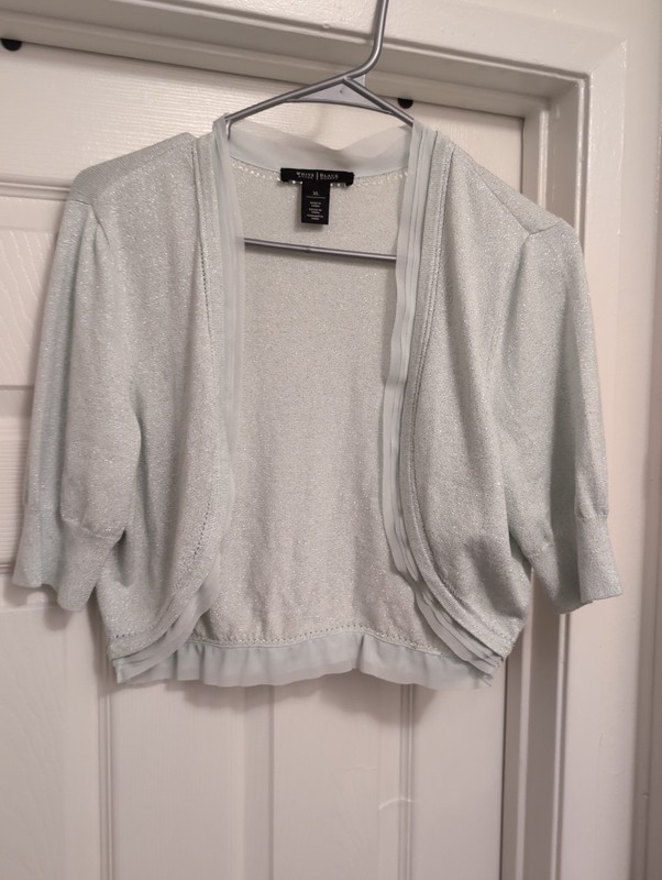EUC White House Black Market Shrug, XL, Mint Green Sparkle, short sleeve Perfect