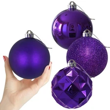 Purple 4.0" Large Christmas Balls - Christmas Tree Decoration Ornaments Shatt...