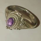 Poison Locket Ring Vintage 925 Sterling Silver Amethyst February Birthstone