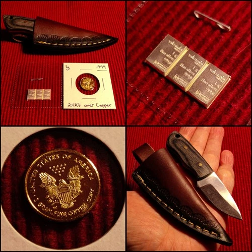 Bullion Blade Bundle: Valcambi 3g 999 SILVER | Mini Fixed Knife + Leather Sheath