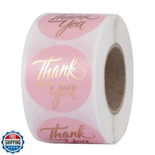 Yoption 1.5" Round Thank You Stickers, 500pcs Pink Mailing Supplies Labels Pe