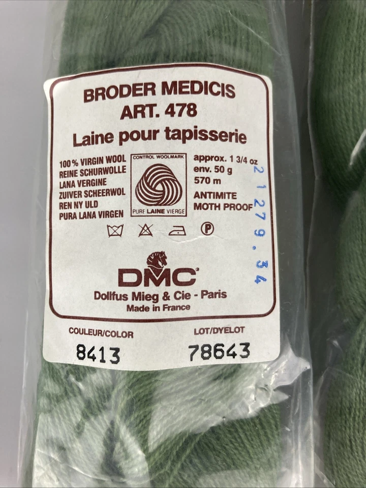 3 x HKS DMC Broder Medicis #8413 Green Virgin Wool Thread VTG 570m - Image 2 of 4