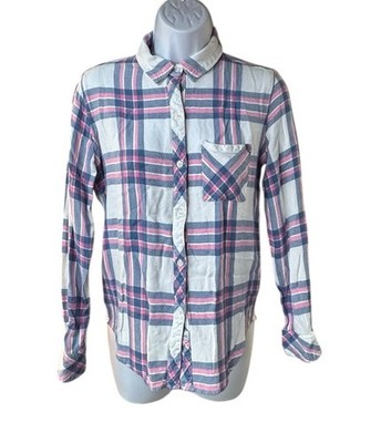 Rails Hunter White Sky Pink Plaid Button Down Shirt Flannel Size XS