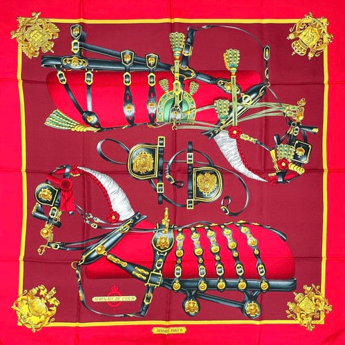 HERMES Bufanda de Seda Harnais de Cour 90cm Rojo Elegante Accesorio de Moda - Imagen 2 de 10