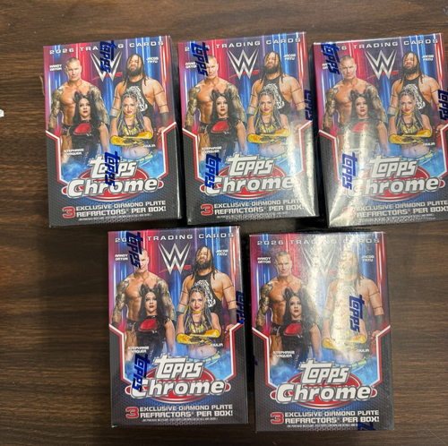 Lot of 5 2026 Topps Chrome WWE Wrestling   Blaster Boxes Factory Sealed (16B)