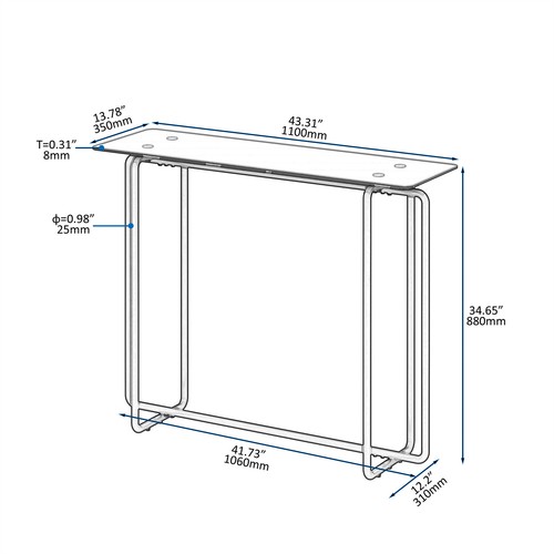 Console Table Tea Table Single Layer Tempered Glass Rectangular Porch Table - Picture 7 of 30