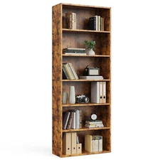 Industrial Wood Open Bookshelf - 6 Storage Shelves, 63" Tall, Floor Standing