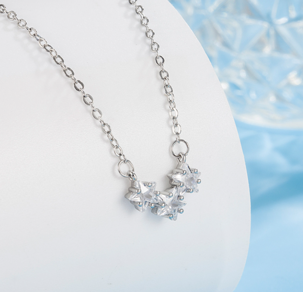 3 Connecting Stars Silver Cubic Zirconia Pendant Chain Necklace | eBay