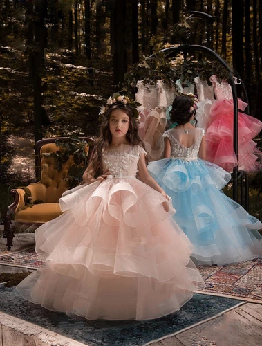 Organza Flower Girl Dress Lace Princess Ball Gowns Pageant For Wedding Party New - Picture 4 of 10