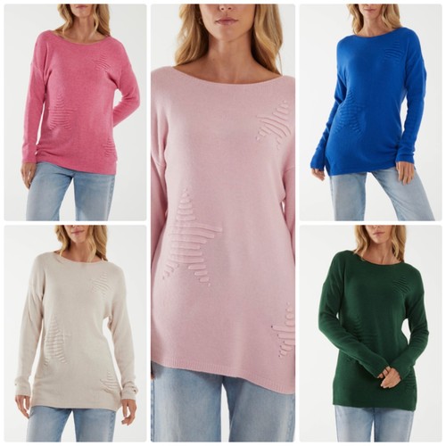 New Ladies Italian MULTI RIBBED STAR JUMPER Top Super Soft Knit Winter Jumper - Picture 2 of 30