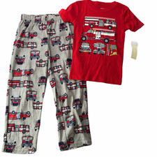 New NWT Children's Kid's Pajamas Flannel Fleece Carter's Fire Truck Engine 7