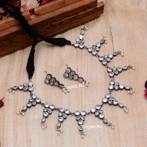 Pendentif Hibou Ullu Lakshmi En Argent Oxydé Et Jaspe Dalmatien - Fait Main En Inde