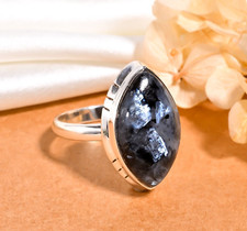 Natural Larvikite Gemstone Ring 925 Sterling Silver Statement Boho Rings Jewelry