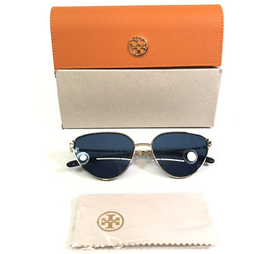 Tory Burch Sunglasses TY6110 334980 Polished Gold Chain Details Blue Lenses