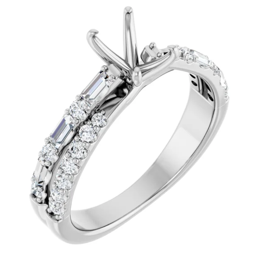 Emerald Cut 7×5mm Natural Diamond Women Engagement Ring Setting Solid Platinum