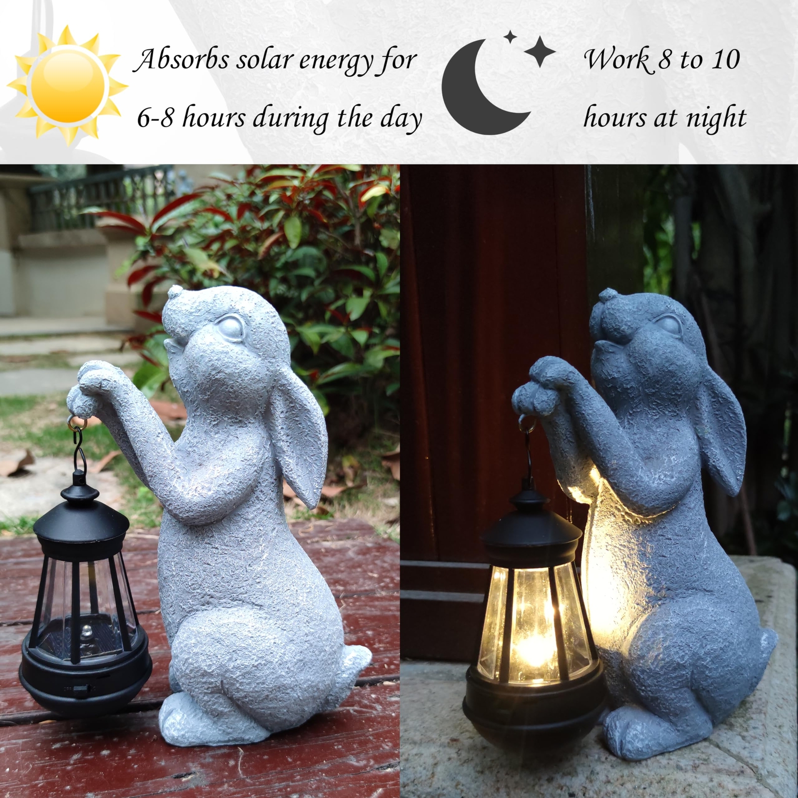 Outdoor Rabbit Statue with Solar Light Resin Rabbit Figurine for Garden ...